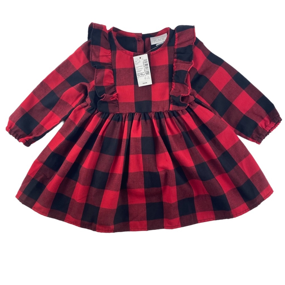 Children's Place Buffalo Plaid Holiday Christmas Dress Size 12-18M NWT